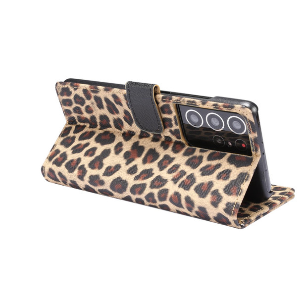 Samsung Galaxy S21 Ultra 5G Leopard Pattern Horizontal Flip Leather Case with Holder & Card Slots(Yellow)