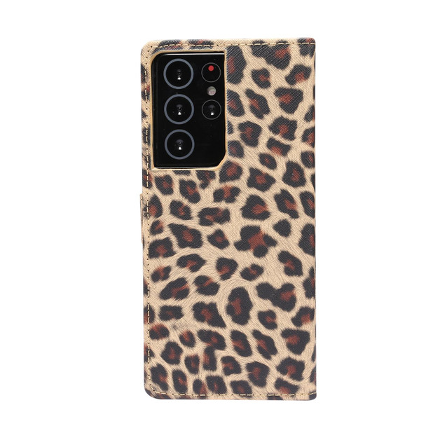 Samsung Galaxy S21 Ultra 5G Leopard Pattern Horizontal Flip Leather Case with Holder & Card Slots(Yellow)