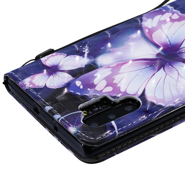 Galaxy Note 10 Plus 3D Painted Pattern Horizontal Flip Leather Case, with Wallet & Holder & Card Slots & Lanyard(Purple Butterfly)