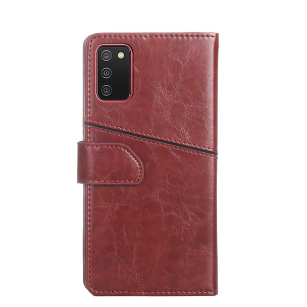 Samsung Galaxy A02s(EU Version) Geometric Stitching Horizontal Flip TPU + PU Leather Case with Holder & Card Slots & Wallet(Dark Brown)