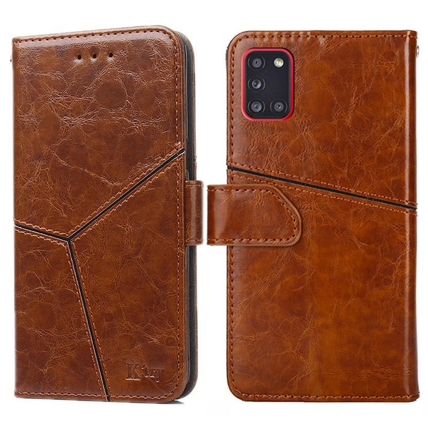 Samsung Galaxy A31(EU Version) Geometric Stitching Horizontal Flip TPU + PU Leather Case with Holder & Card Slots & Wallet(Light Brown)