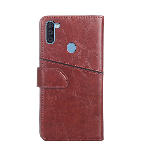 Samsung Galaxy A11(EU Version) Geometric Stitching Horizontal Flip TPU + PU Leather Case with Holder & Card Slots & Wallet(Dark Brown)