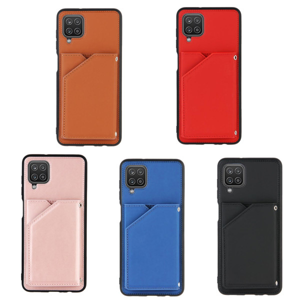 Samsung Galaxy A12 Skin Feel PU + TPU + PC Back Cover Shockproof Case with Card Slots & Holder & Photo Frame(Rose Gold)