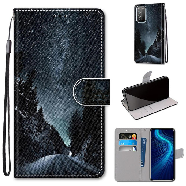 Huawei Honor X10 / X10 Pro Coloured Drawing Cross Texture Horizontal Flip PU Leather Case with Holder & Card Slots & Wallet & Lanyard(Mountain Road Starry Sky)