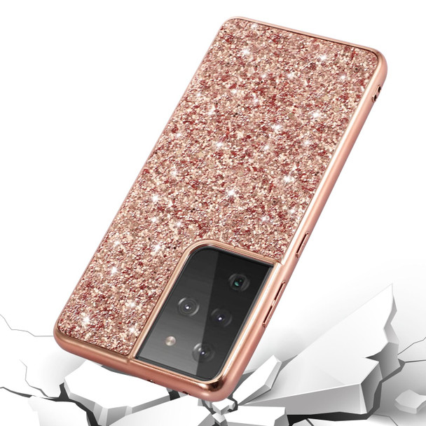 Samsung Galaxy S21 Ultra 5G Glitter Powder Shockproof TPU Protective Case(Rose Gold)
