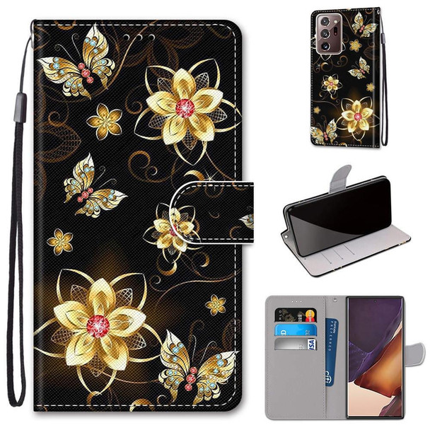 Samsung Galaxy Note 20 Ultra Coloured Drawing Cross Texture Horizontal Flip PU Leather Case with Holder & Card Slots & Wallet & Lanyard(Gold Diamond Butterfly)