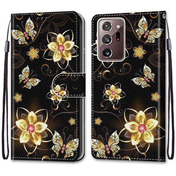 Samsung Galaxy Note 20 Ultra Coloured Drawing Cross Texture Horizontal Flip PU Leather Case with Holder & Card Slots & Wallet & Lanyard(Gold Diamond Butterfly)
