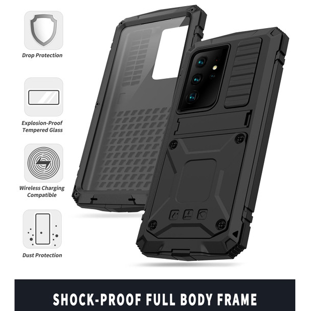 Samsung Galaxy S21 Ultra 5G R-JUST Shockproof Waterproof Dust-proof Metal + Silicone Protective Case with Holder(Black)