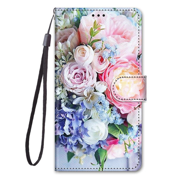 Samsung Galaxy Note20 Ultra Coloured Drawing Cross Texture Horizontal Flip PU Leather Case with Holder & Card Slots & Wallet & Lanyard(Light Pink Bouquet)