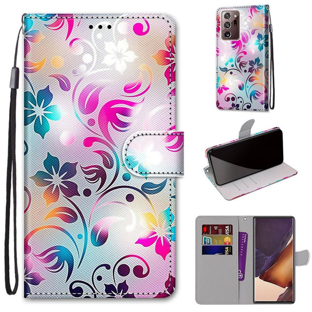 Samsung Galaxy Note20 Ultra Coloured Drawing Cross Texture Horizontal Flip PU Leather Case with Holder & Card Slots & Wallet & Lanyard(Gradient Colorful Flower)