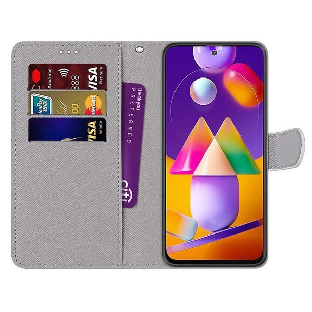 Samsung Galaxy M31s Coloured Drawing Cross Texture Horizontal Flip PU Leather Case with Holder & Card Slots & Wallet & Lanyard(Black and White Lion Head)