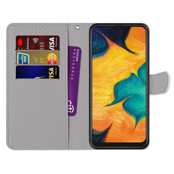 Samsung Galaxy A30 & A20 Coloured Drawing Cross Texture Horizontal Flip PU Leather Case with Holder & Card Slots & Wallet & Lanyard(Big Red Butterfly On Blue)