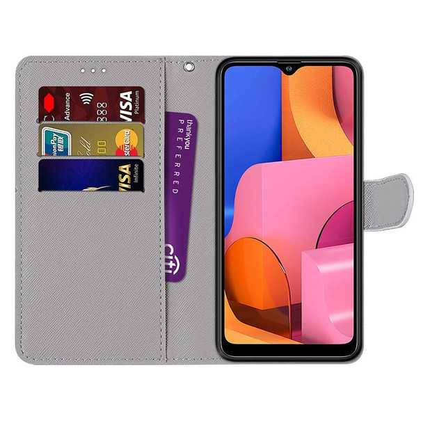 Samsung Galaxy A20s Coloured Drawing Cross Texture Horizontal Flip PU Leather Case with Holder & Card Slots & Wallet & Lanyard(Big Red Butterfly On Blue)