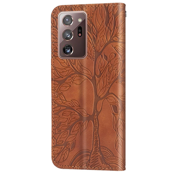 Samsung Galaxy Note20 Ultra Life of Tree Embossing Pattern Horizontal Flip Leather Case with Holder & Card Slot & Wallet & Photo Frame & Lanyard(Brown)