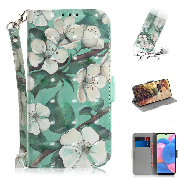 Galaxy A30s 3D Colored Drawing Horizontal Flip Leather Case with Holder & Card Slot & Wallet & Lanyard(Watercolor Flower)