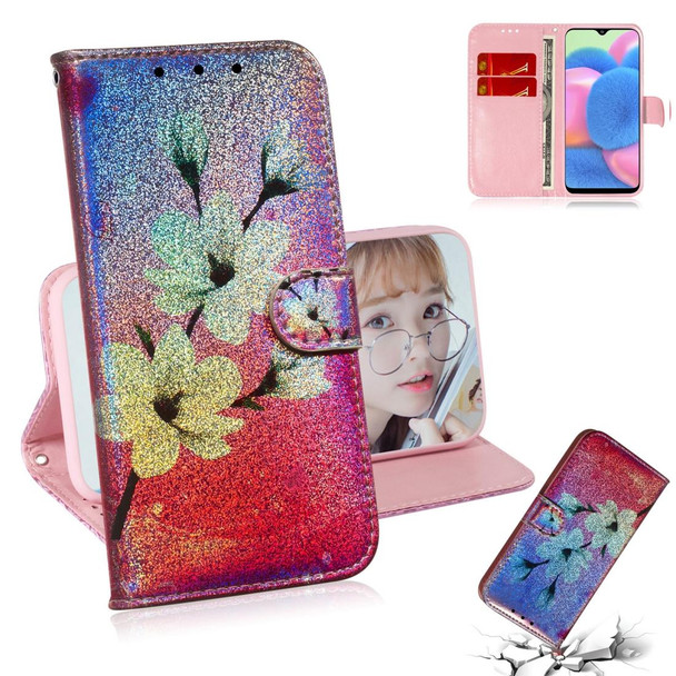 Galaxy A30s Colored Drawing Pattern Colorful Magnetic Buckle Horizontal Flip PU Leather Case with Holder & Card Slots & Wallet & Lanyard(Magnolia)