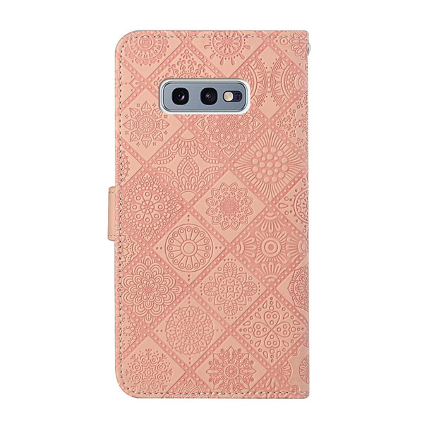 Samsung Galaxy S10e Ethnic Style Embossed Pattern Horizontal Flip Leather Case with Holder & Card Slots & Wallet & Lanyard(Pink)