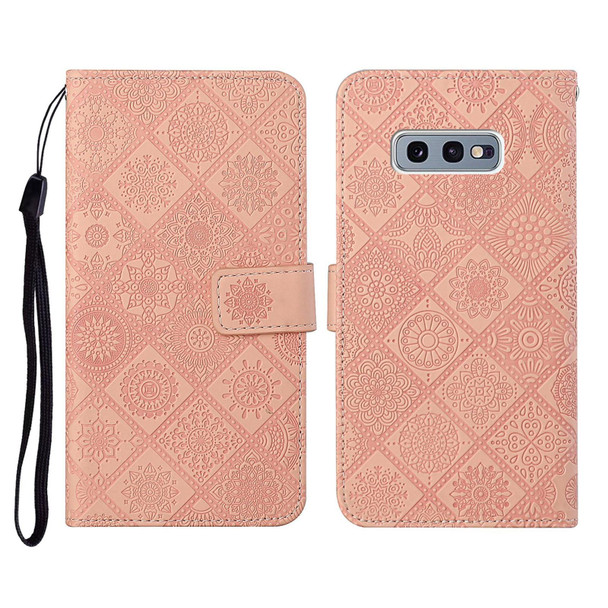 Samsung Galaxy S10e Ethnic Style Embossed Pattern Horizontal Flip Leather Case with Holder & Card Slots & Wallet & Lanyard(Pink)