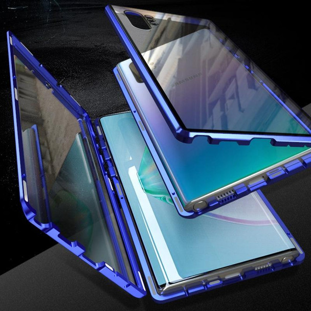 Samsung Galaxy Note10+ Magnetic Metal Frame Double-sided Tempered Glass Case(Blue Purple)