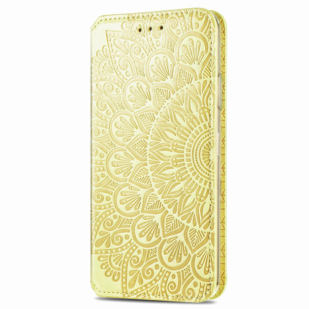 For Samsung Galaxy A21s Blooming Mandala Embossed Pattern Magnetic Horizontal Flip Leather Case with Holder & Card Slots & Wallet(Yellow)