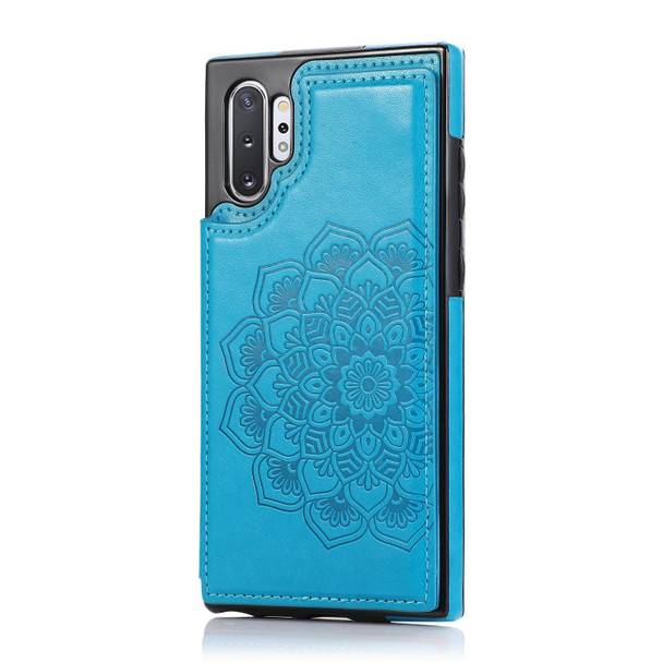 Samsung Galaxy Note 10 Plus Double Buckle Mandala Pattern PU+TPU Protective Case with Card Slots & Holder & Photo Frame(Blue)