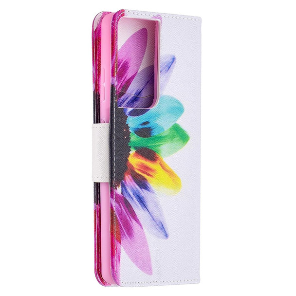 Samsung Galaxy S21 Ultra 5G Colored Drawing Pattern Horizontal Flip Leather Case with Holder & Card Slots & Wallet(Sun Flower)