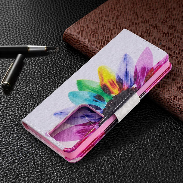 Samsung Galaxy S21 Ultra 5G Colored Drawing Pattern Horizontal Flip Leather Case with Holder & Card Slots & Wallet(Sun Flower)