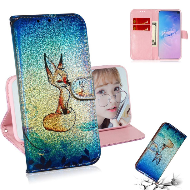 Colored Drawing Pattern Colorful Magnetic Buckle Horizontal Flip PU Leatherette Case with Holder & Card Slots & Wallet & Lanyard - Galaxy S10+(Fox)