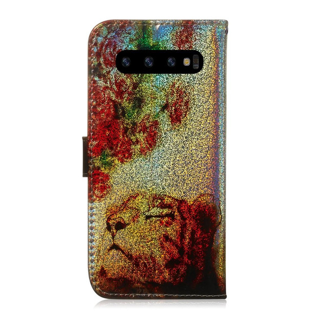 Colored Drawing Pattern Colorful Magnetic Buckle Horizontal Flip PU Leatherette Case with Holder & Card Slots & Wallet & Lanyard - Galaxy S10+(Tiger Rose)