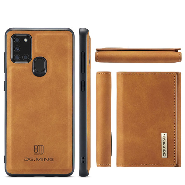 Samsung Galaxy A21s DG.MING M1 Series 3-Fold Multi Card Wallet + Magnetic Back Cover Shockproof Case with Holder Function(Brown)