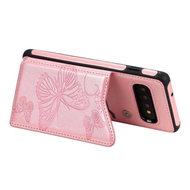 Galaxy S10 Butterfly Embossing Pattern Shockproof Protective Case with Holder & Card Slots & Photo Frame(Rose Gold)