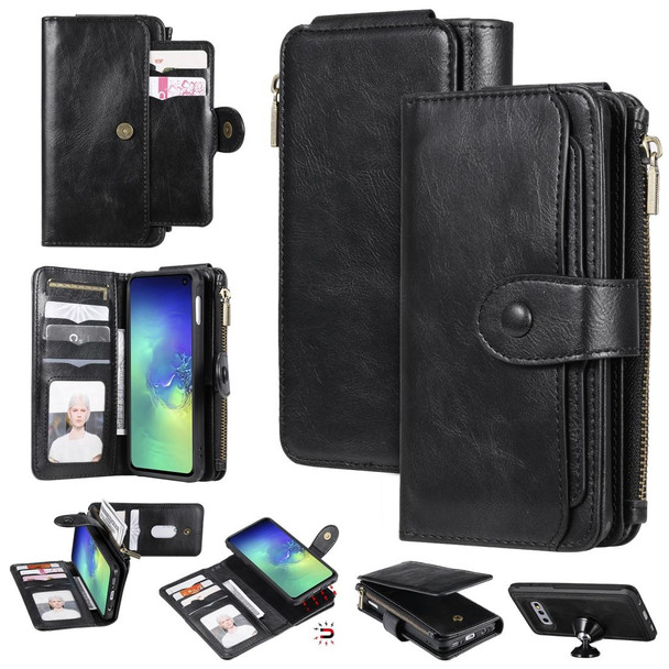 Galaxy S10e Multifunctional Retro Detachable Magnetic Horizontal Flip Leather Case with Card Slots & Holder & Wallet & Photo Frame(Black)