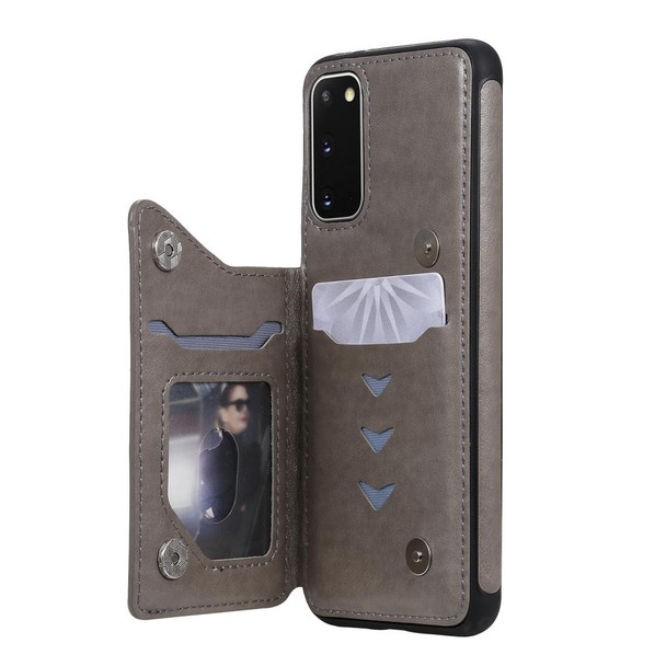 Galaxy S20 Butterfly Embossing Pattern Shockproof Protective Case with Holder & Card Slots & Photo Frame(Grey)