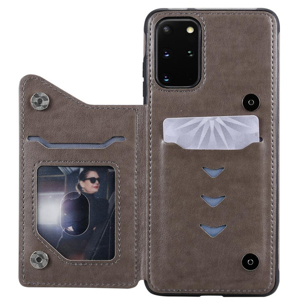 Galaxy S20 Plus Cat Bee Embossing Pattern Shockproof Protective Case with Card Slots & Photo Frame(Grey)