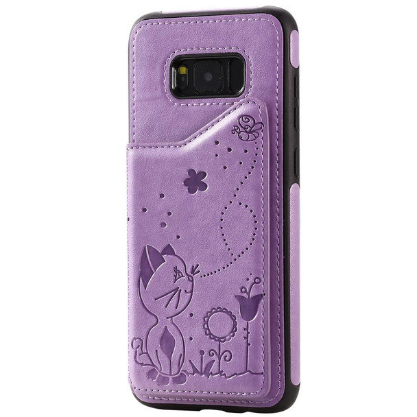 Galaxy S8 Plus Cat Bee Embossing Pattern Shockproof Protective Case with Card Slots & Photo Frame(Purple)