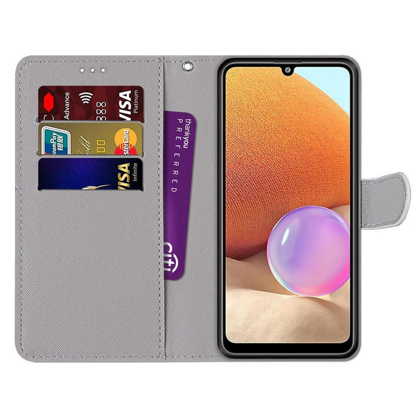 Samsung Galaxy A32 4G / A32 Lite Coloured Drawing Cross Texture Horizontal Flip PU Leather Case with Holder & Card Slots & Wallet & Lanyard(Black White Lion Head)
