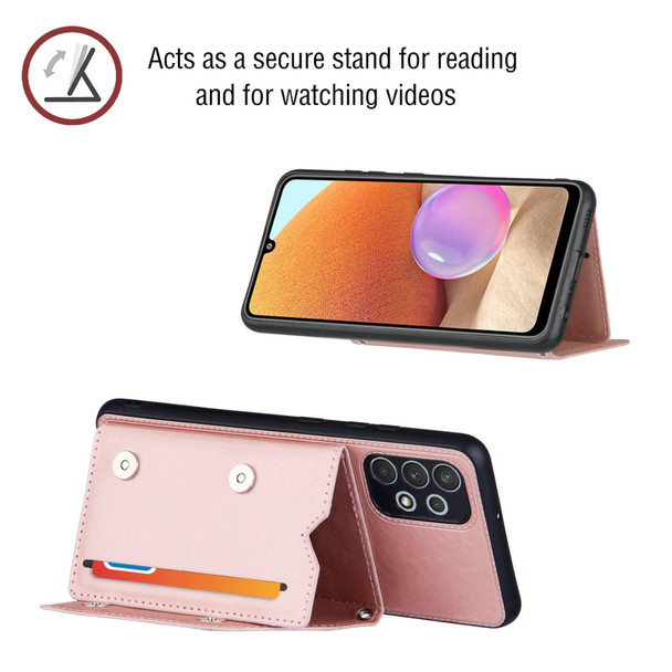 Samsung Galaxy A32 4G (EU Version) Skin Feel PU + TPU + PC Back Cover Shockproof Case with Card Slots & Holder & Photo Frame(Rose Gold)