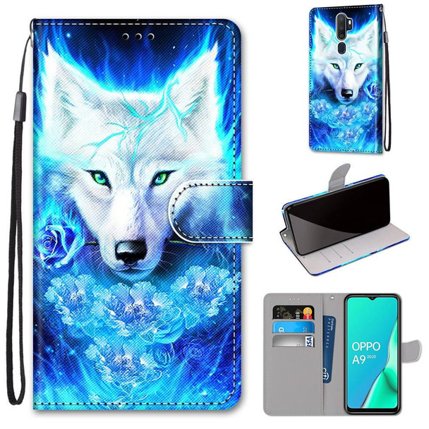 OPPO A9 (2020) / A5 (2020) / A11X / A11 Coloured Drawing Cross Texture Horizontal Flip PU Leather Case with Holder & Card Slots & Wallet & Lanyard(Dick Rose Wolf)