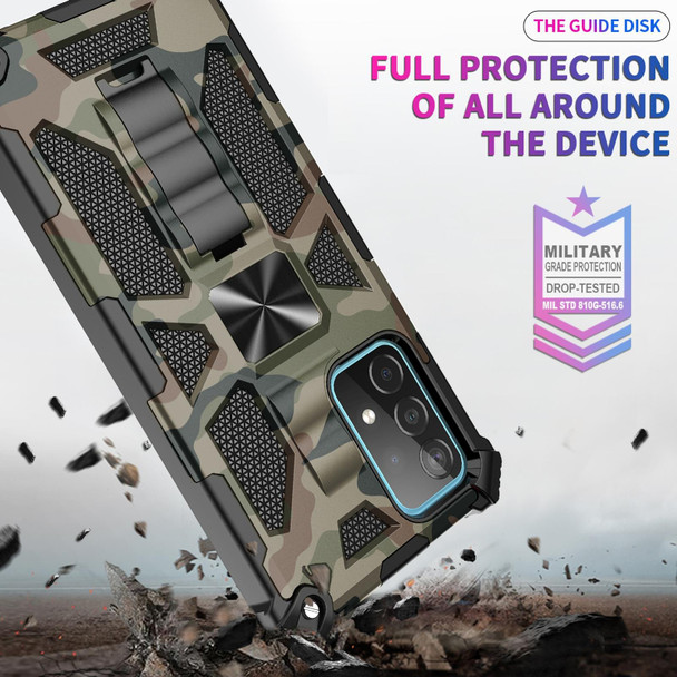 Samsung Galaxy A52 4G / 5G Camouflage Armor Shockproof TPU + PC Magnetic Protective Case with Holder(Army Green)