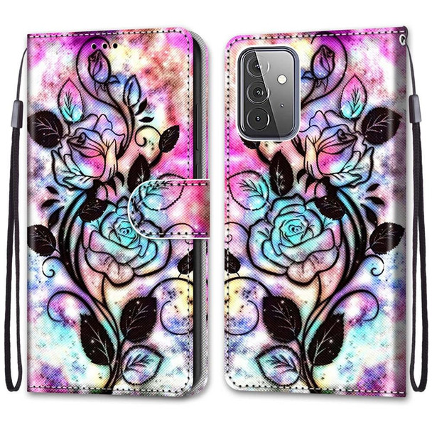 Samsung Galaxy A72 5G / 4G Coloured Drawing Cross Texture Horizontal Flip PU Leather Case with Holder & Card Slots & Wallet & Lanyard(Color Bottom Hollow Flower)