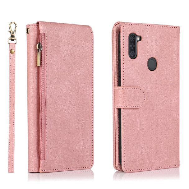 Samsung Galaxy A11 Skin-feel Crazy Horse Texture Zipper Wallet Bag Horizontal Flip Leather Case with Holder & Card Slots & Wallet & Lanyard(Rose Gold)