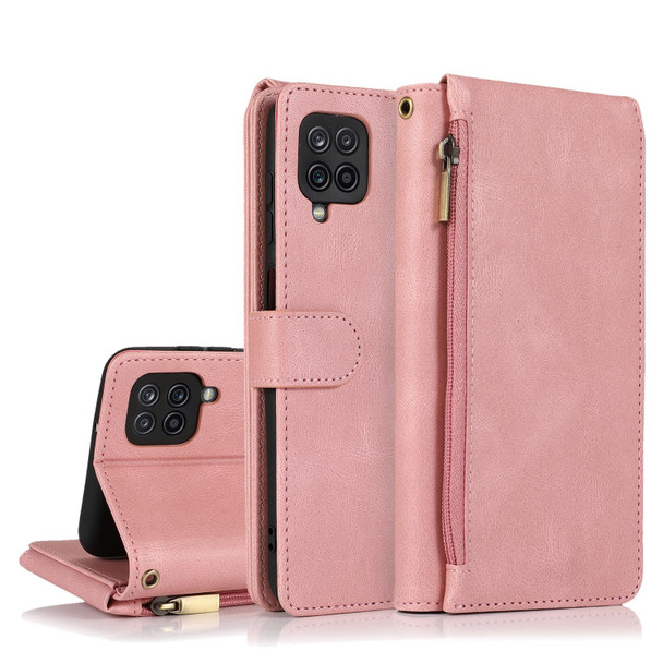 Samsung Galaxy A12 Skin-feel Crazy Horse Texture Zipper Wallet Bag Horizontal Flip Leather Case with Holder & Card Slots & Wallet & Lanyard(Rose Gold)