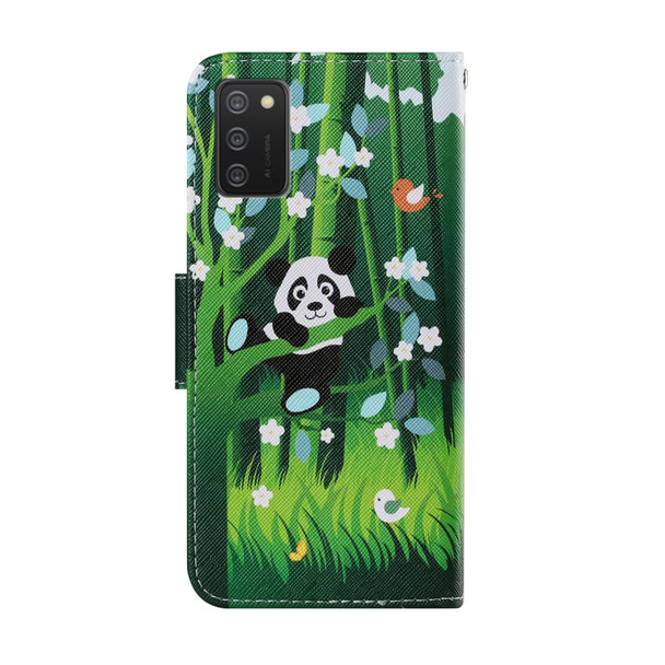 Samsung Galaxy A02s Coloured Drawing Pattern Horizontal Flip PU Leather Case with Holder & Card Slots & Wallet & Lanyard(Panda)