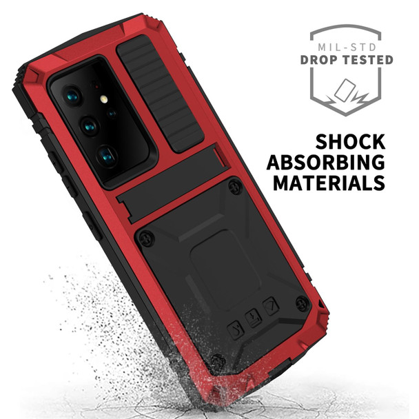 Samsung Galaxy S21 Ultra 5G R-JUST Shockproof Waterproof Dust-proof Metal + Silicone Protective Case with Holder(Red)