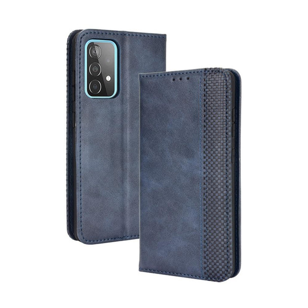 Samsung Galaxy A72 5G Magnetic Buckle Retro Crazy Horse Texture Horizontal Flip Leather Case with Holder & Card Slots & Photo Frame(Blue)