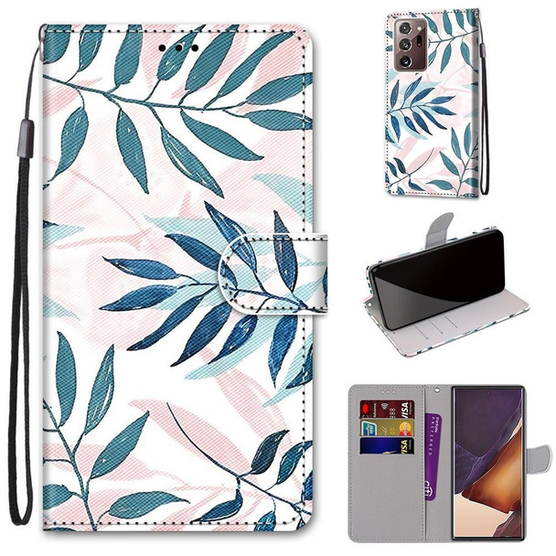 Samsung Galaxy Note20 Ultra Coloured Drawing Cross Texture Horizontal Flip PU Leather Case with Holder & Card Slots & Wallet & Lanyard(Pink Green Needles)