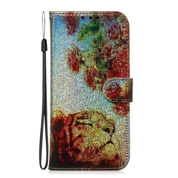Galaxy A50s Colored Drawing Pattern Colorful Magnetic Buckle Horizontal Flip PU Leather Case with Holder & Card Slots & Wallet & Lanyard(Tiger Rose)