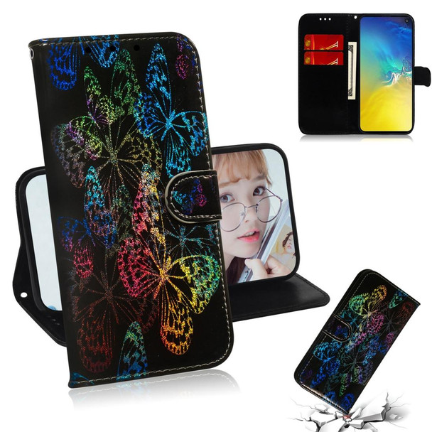 Colored Drawing Pattern Colorful Magnetic Buckle Horizontal Flip PU Leatherette Case with Holder & Card Slots & Wallet & Lanyard - Galaxy S10e(Butterfies)