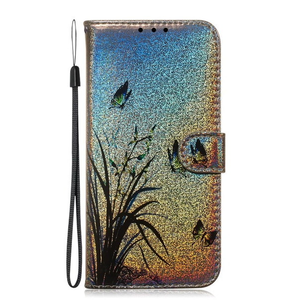 Colored Drawing Pattern Colorful Magnetic Buckle Horizontal Flip PU Leatherette Case with Holder & Card Slots & Wallet & Lanyard - Galaxy S10(Butterfly Orchid)