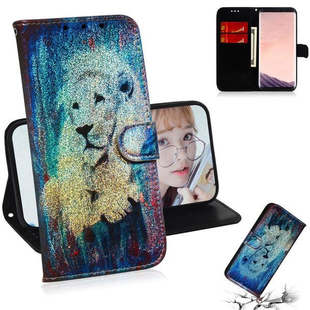 Colored Drawing Pattern Colorful Magnetic Buckle Horizontal Flip PU Leatherette Case with Holder & Card Slots & Wallet & Lanyard - Galaxy S8+(White Lion)